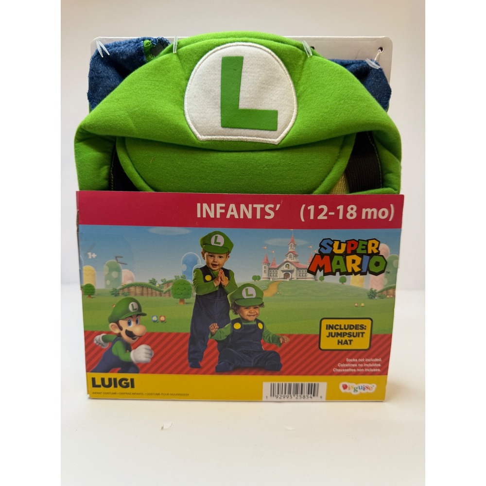 Super Mario Luigi Infant Costume 12-18 Months Jumpsuit Hat Disguise Nintendo